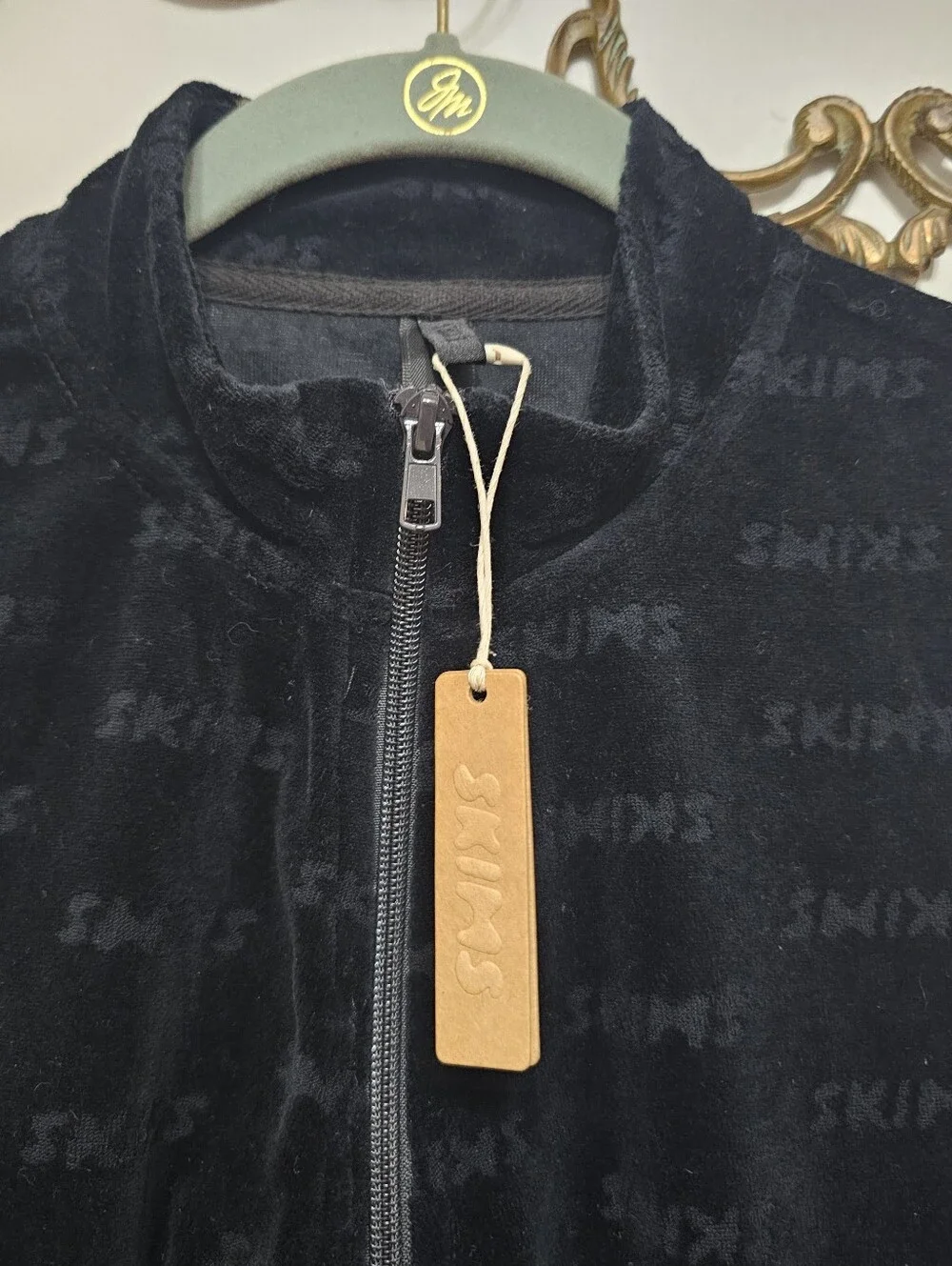 SKIMS Velour Spellout Logo Zip Up Romper SzL